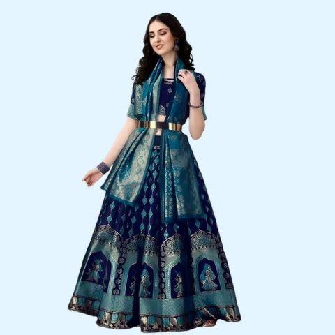 Elegant Banarasi Jacquard Lehenga Choli with Zari Work For Womens
